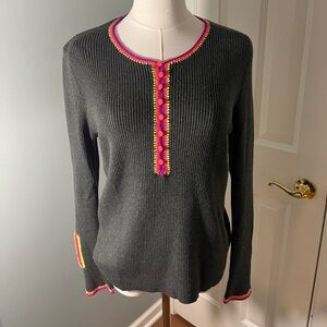 Lisa Todd Gray Ribbed Sweater with Colorful Trim